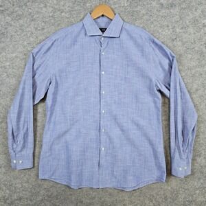 Boss Hugo Boss Men's Blue Dress Shirt Size XL 17‎ Slim Fit Cotonificio Albini